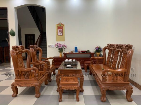 Bộ bàn ghế Minh Quốc Đào Tay 10 Gỗ Hương Đá